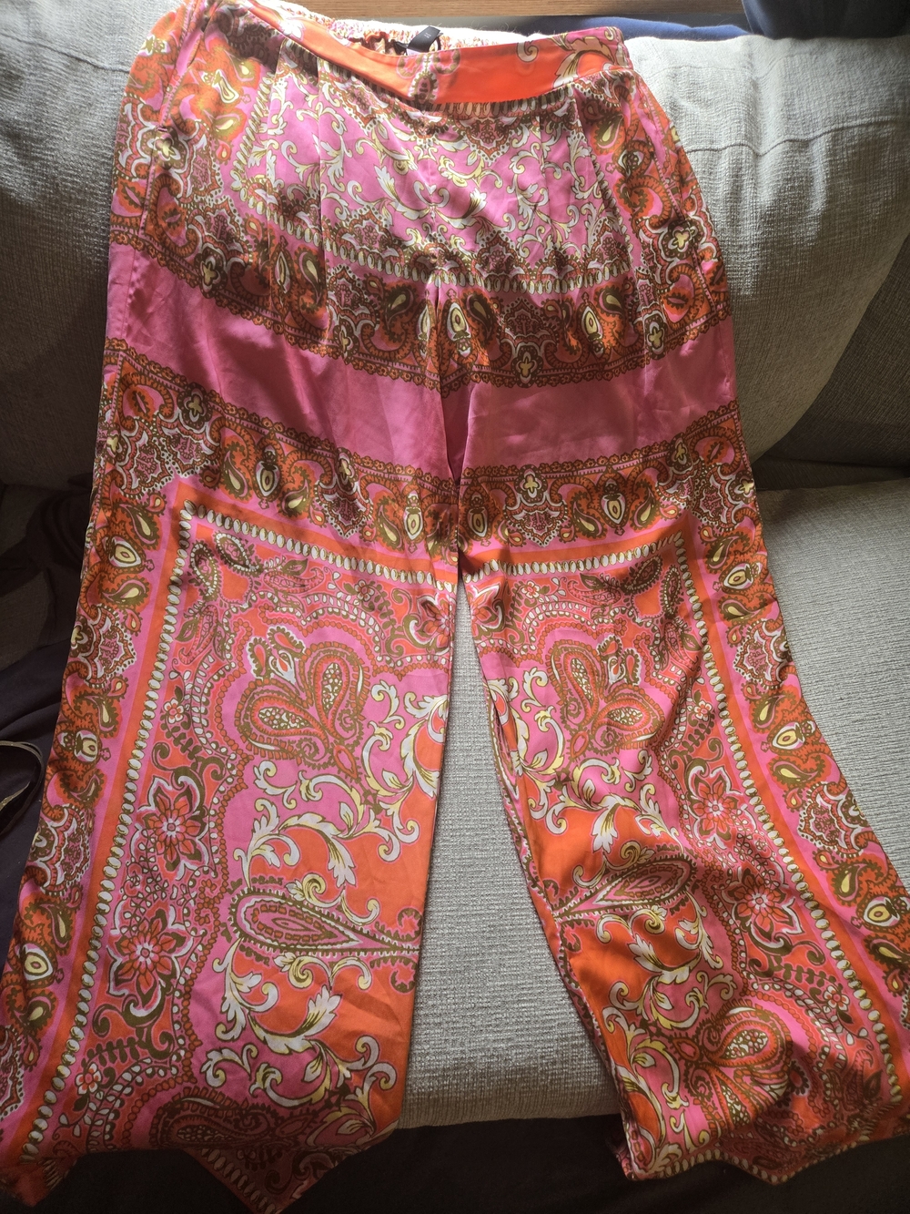 Victoria's Secret Pink & Orange Paisley Wide-Leg Satin Pants